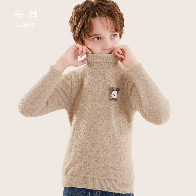 迪士尼 女童毛衣儿童2024秋冬男童加厚保暖套头针织毛线衣童装上衣 WYDSNDM233012卡其 130CM 99.9元