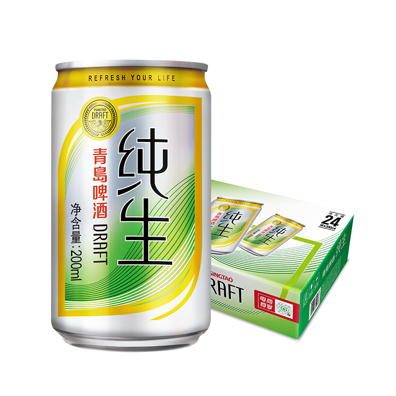 青岛啤酒 TSINGTAO 纯生精选酿造啤酒 200mL*24罐 整箱装+ 赠白啤330ml*4听 64.55元