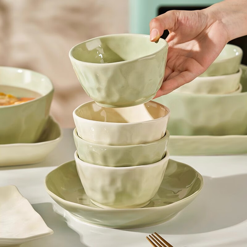 KANQIN 康琴 KANGQIN）奶油风陶瓷碗 4.7英寸饭碗 4件套 16.8元