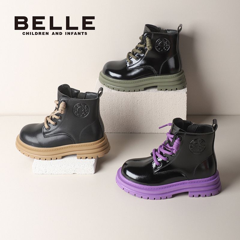 BeLLE 百丽 女童马丁靴冬季防滑加绒保暖小香风厚底短靴 117元