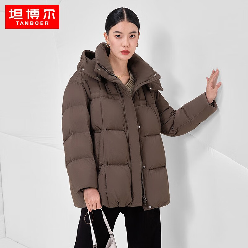 TANBOER 坦博尔 90鹅绒羽绒服女短款可脱卸帽冬季御寒保暖外套 322.58元（需用