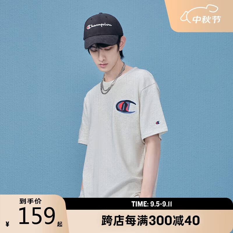 Champion 冠军情侣短袖t恤2024夏季衣女绣纯棉美式男 M104米白色 S 139元（需买2