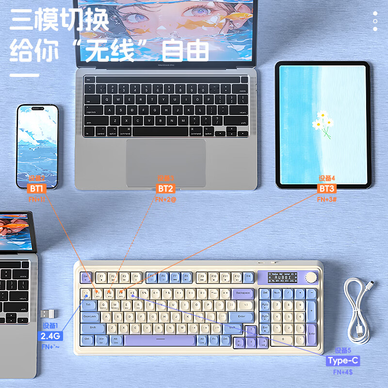 狼蛛 三模连接 机械键盘 复古灰 RGB 109元 - 线报酷