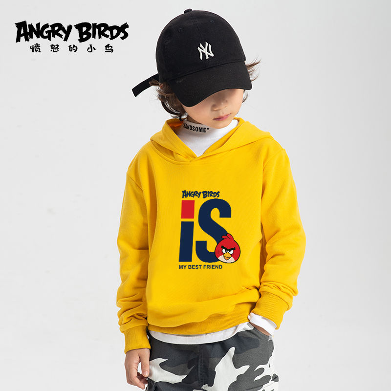 ANGRY BIRDS 愤怒的小鸟 春秋女童卫衣新款男童秋装儿童中大童纯棉上衣连帽卫