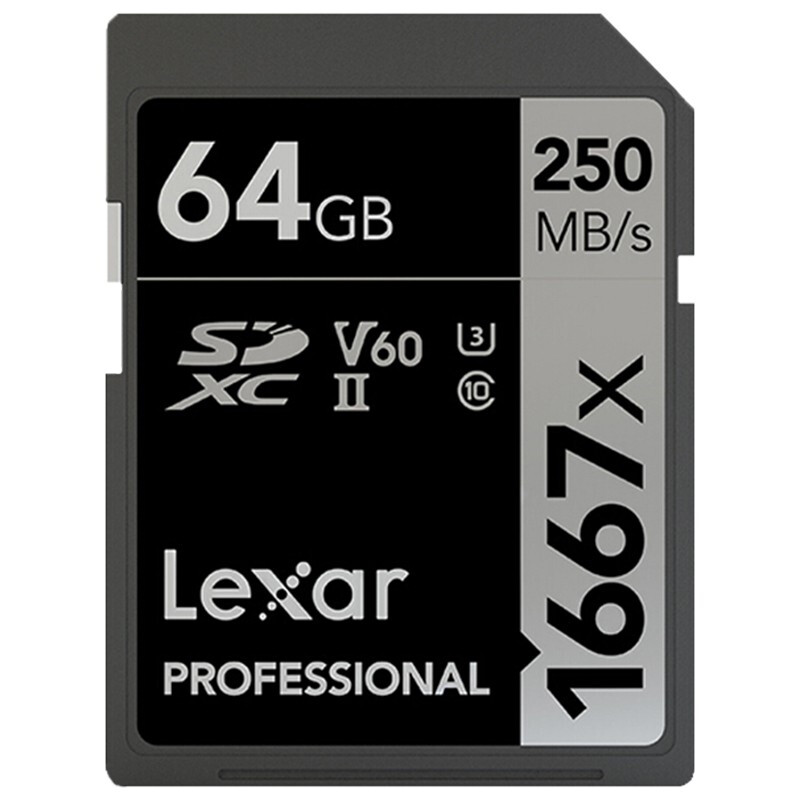 Lexar 雷克沙 1667X Pro SD相机存储卡 64GB（UHS-II、V60、U3） 187元