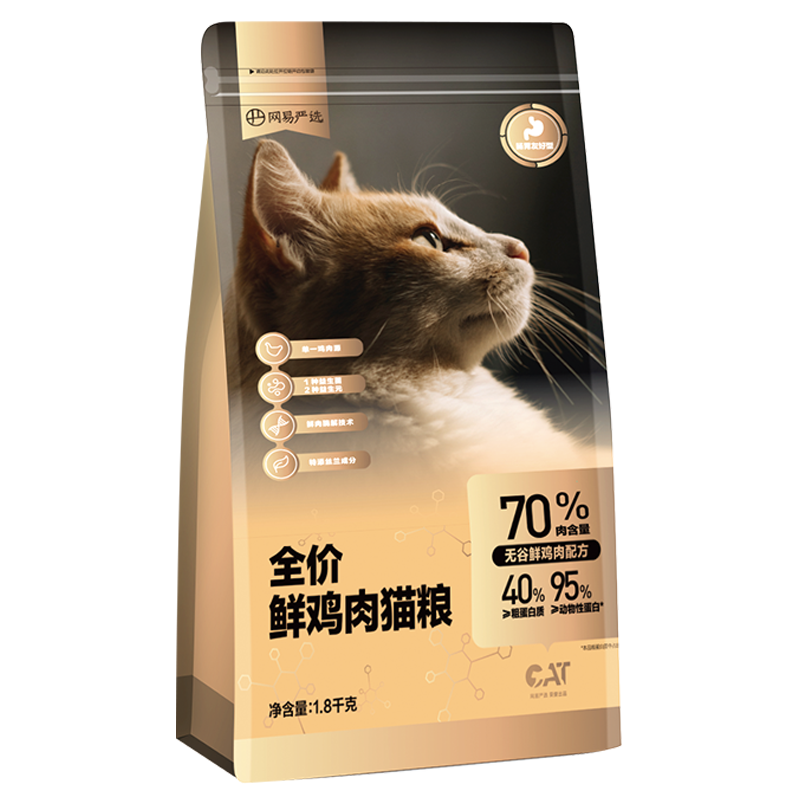 plus：网易严选 全价鲜肉猫粮 1.8kg 65.55元