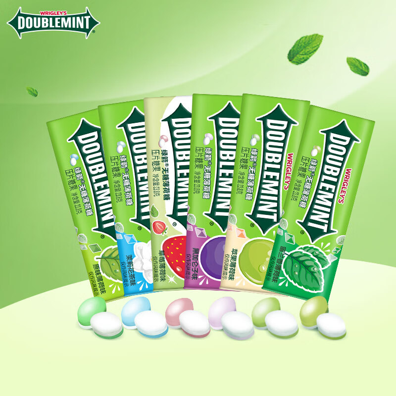 DOUBLEMINT 绿箭 无糖薄荷糖清新口气糖混合口味约35粒/罐 23.8g 6瓶 33.9元（需用