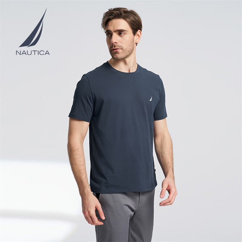 NAUTICA 男装春夏全棉亲肤柔软多色短袖圆领T恤男 湛蓝4JN L 86.61元