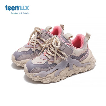 TEENMIX 天美意 童鞋女童运动鞋2023春季新款老爹鞋儿童跑步鞋加绒 紫色 37 适