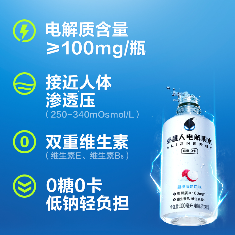 alienergy 外星人饮料 外星人电解质水迷你便携青柠荔枝海盐300ml*12瓶 B 29.9元