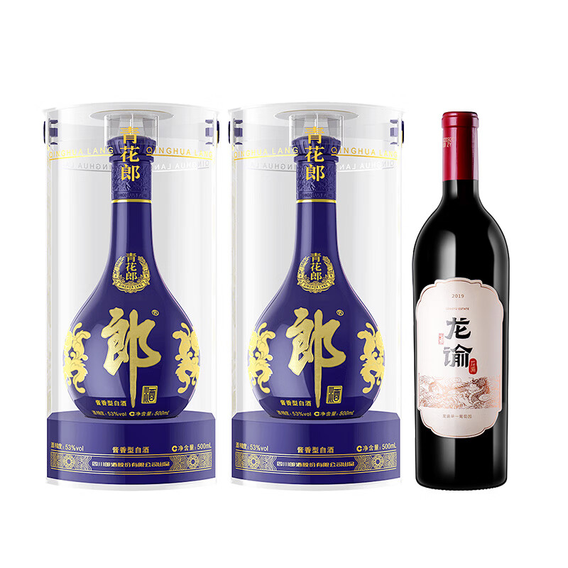 LANGJIU 郎酒 青花郎 53度 酱香型白酒 500ml*2+龙谕单一园 750ml 礼盒装 1607.01元（