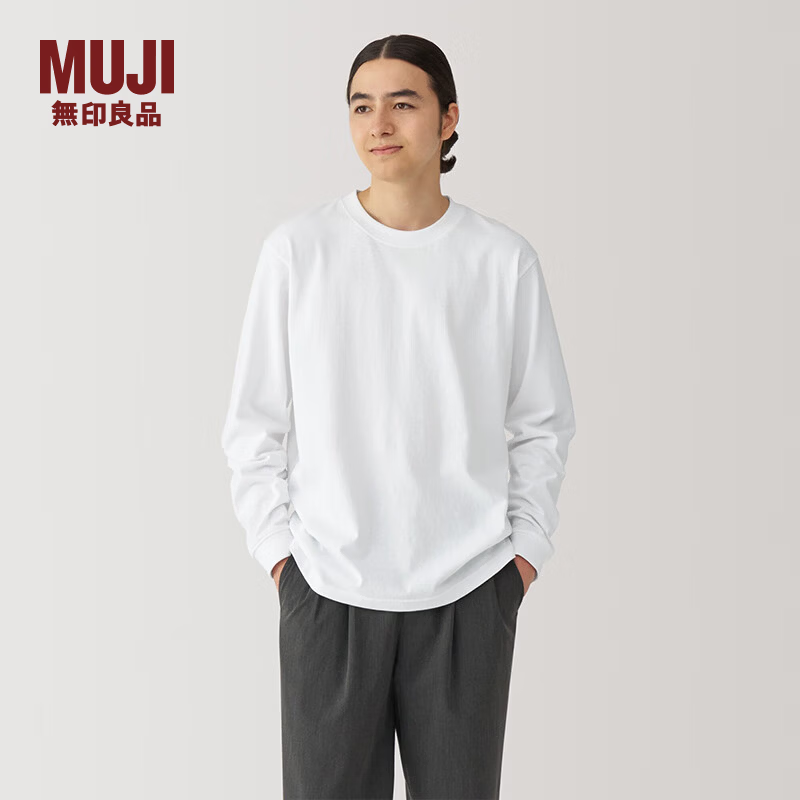 無印良品 MUJI 男式 水洗粗棉线圆领长袖T恤 ABA93C4A 70元