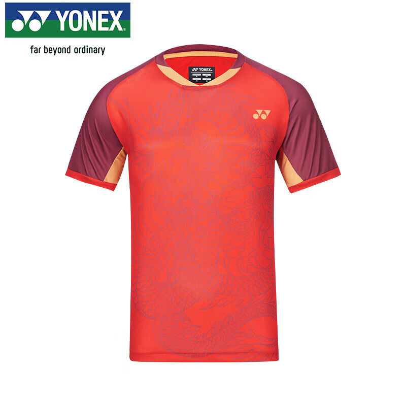 YONEX 尤尼克斯 羽毛球服舒适透气龙年男款运动短袖T恤YM0055EX红M ￥203