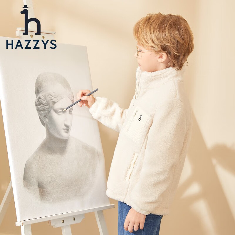 HAZZYS 童装男童外套秋儿童仿羊羔绒保暖休闲外套 奶油色 155 299元（需用券）