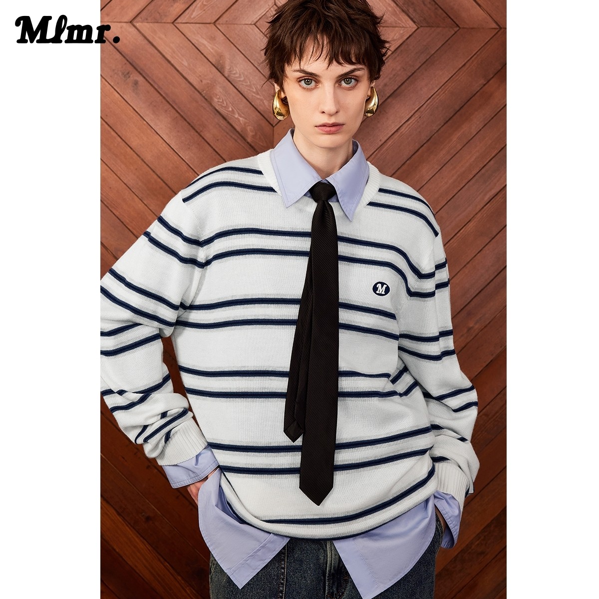 MLMRoutletsv 杰克琼斯MLMR秋冬时尚复古条纹撞色刺绣潮卫衣针织衫男女（淘金