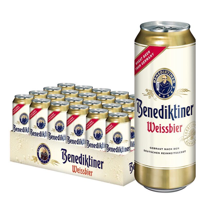百帝王 德国原装进口百帝王（Benediktiner）小麦白啤酒 500mL 24罐 整箱装 （小