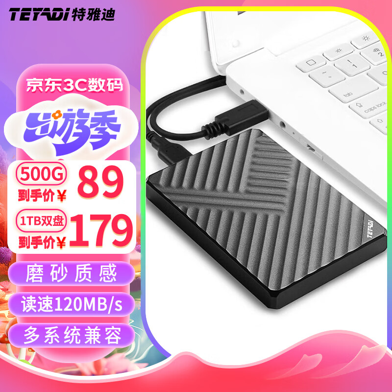 TEYADI 特雅迪 移动硬盘USB3.0 安全加密高速便携外接存储2.5英寸兼容多系统 T20