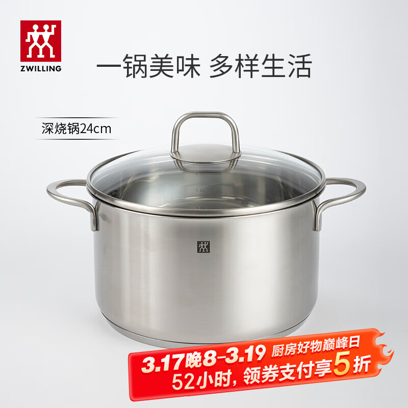 17日20点、PLUS会员：双立人（ZWILLING）汤锅不锈钢 24cm 200.23元（需领券，需凑