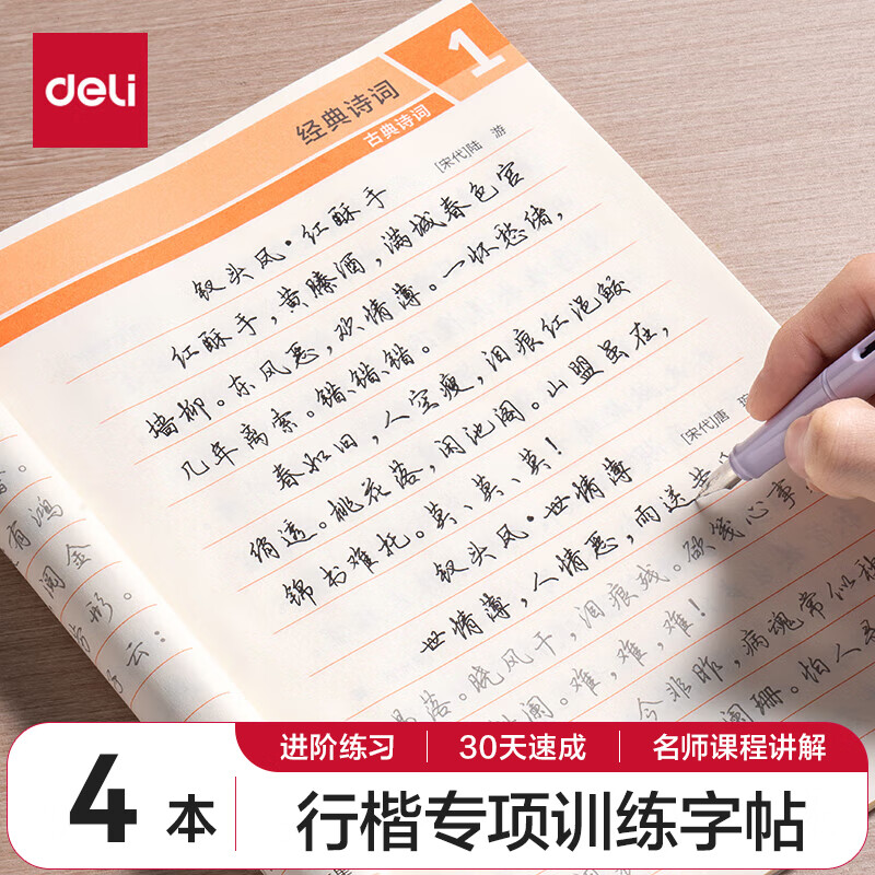 deli 得力 行楷套装硬笔字帖4本套 学生成人行楷入门钢笔字帖大学男女生初