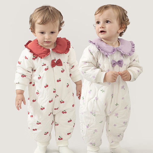 巴厘小猪 女宝宝周岁礼服棉服连体衣秋冬季保暖加厚夹棉哈衣婴儿百天衣服