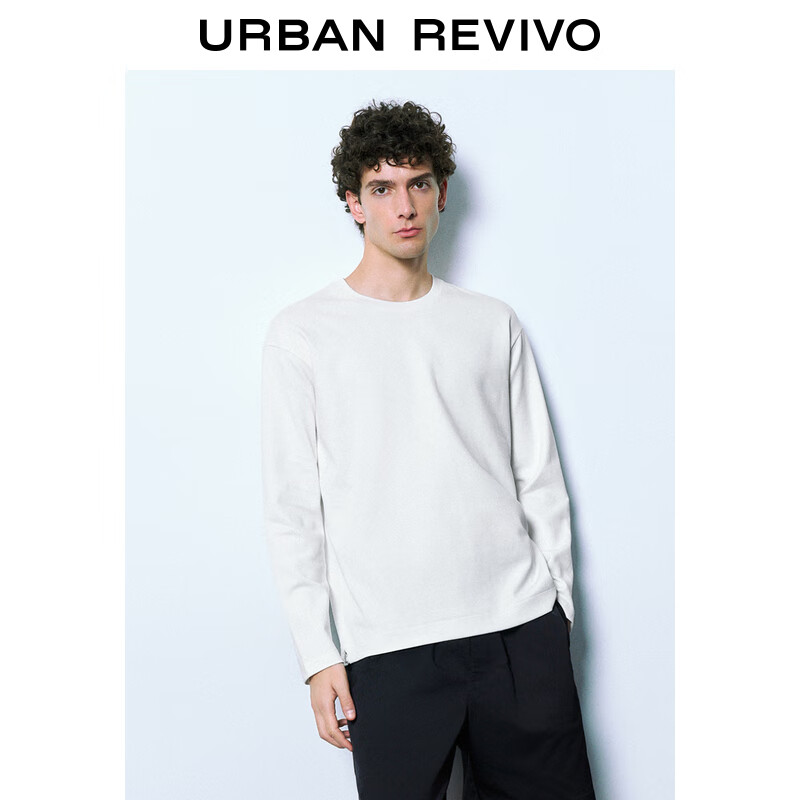 URBAN REVIVO UR2024秋季男装设计感解构金属装饰净色长袖T恤UMF440158 本白 XL 219元