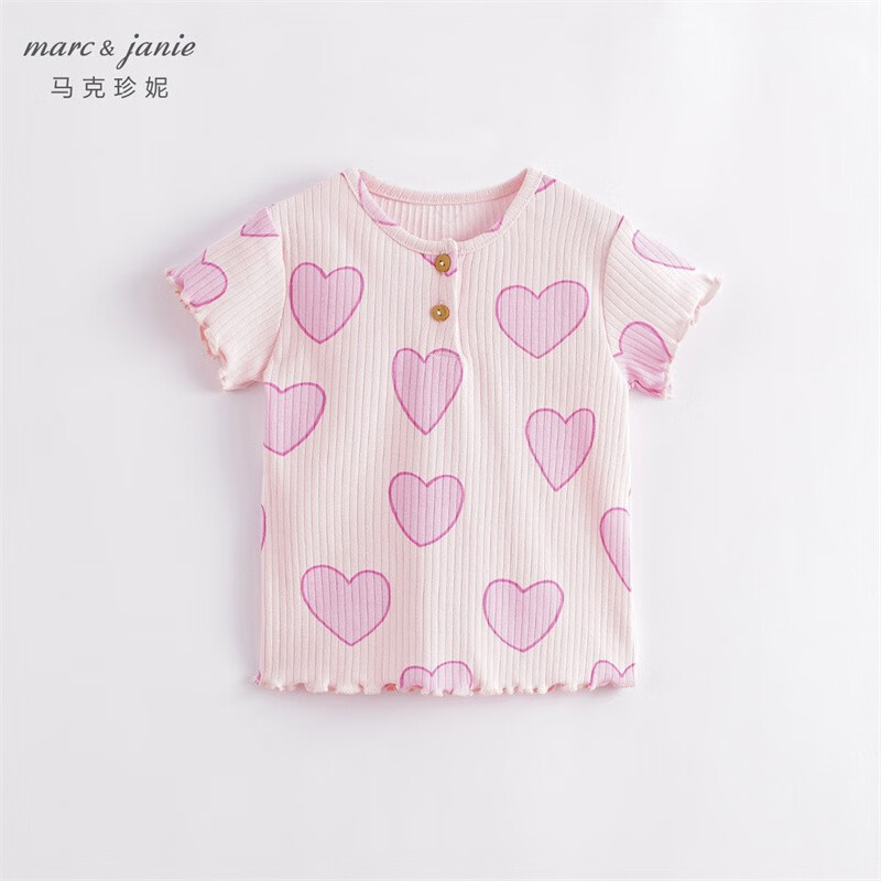 马克珍妮 MARC&JANIE马克珍妮儿童夏装女童针织花边短袖T恤 婴儿宝宝衣服T恤23