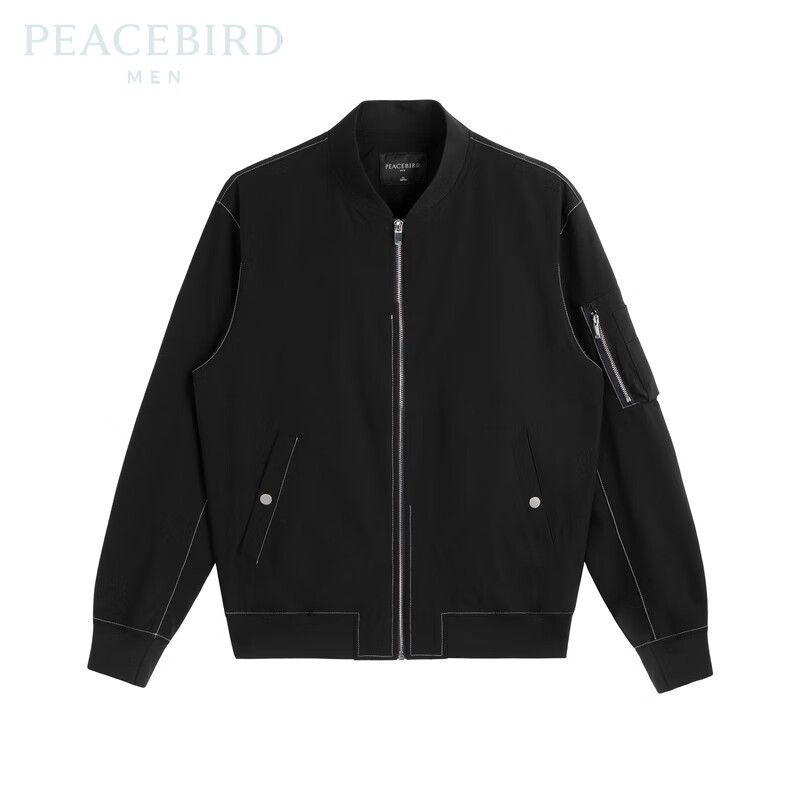 PEACEBIRD 太平鸟 男装 秋季新款棒球领休闲夹克男B1BCC1303 黑色 M ￥106.5