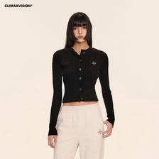 CLIMAX VISION 复古麻花条纹短款露腰开衫毛衣修身显瘦长袖针织衫 299元