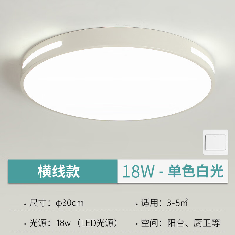 淦新 LED吸顶灯 圆形30cm 白光18W 3.2元（需用券）