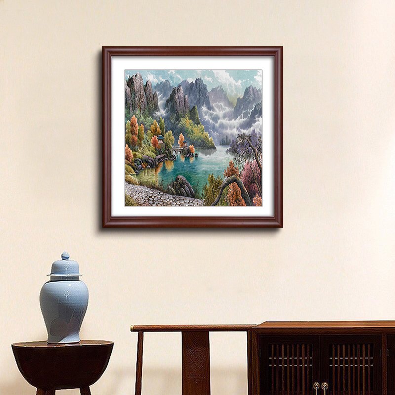 梓朗 客厅挂画办公室装饰画正方形山水字画玄关壁画泰山日出靠山图墙画 A款-聚宝盆 90*90CM 加厚柚木色实木框 734.69元(需用券)