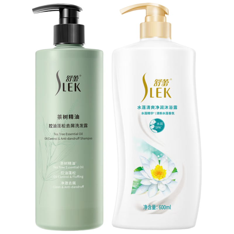 移动端、京东百亿补贴：舒蕾 茶树精油洗发水530g+沐浴露600ml洗沐套装 控油