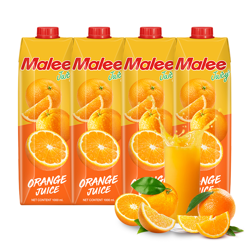 plus会员:玛丽（MALEE）泰国进口果汁饮料 橙汁 1L*4瓶＊3件 99元包邮（合33元/