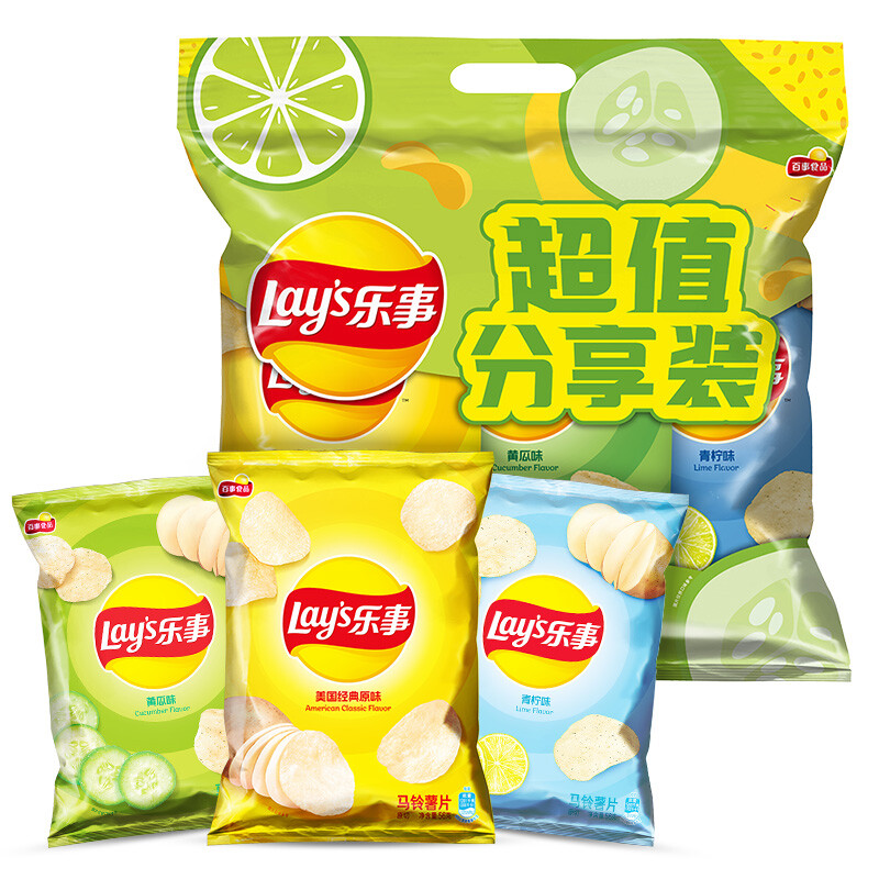 Lay's 乐事 原切马铃薯片分享装 3口味 168g（原味+黄瓜味+青柠味） 12.67元