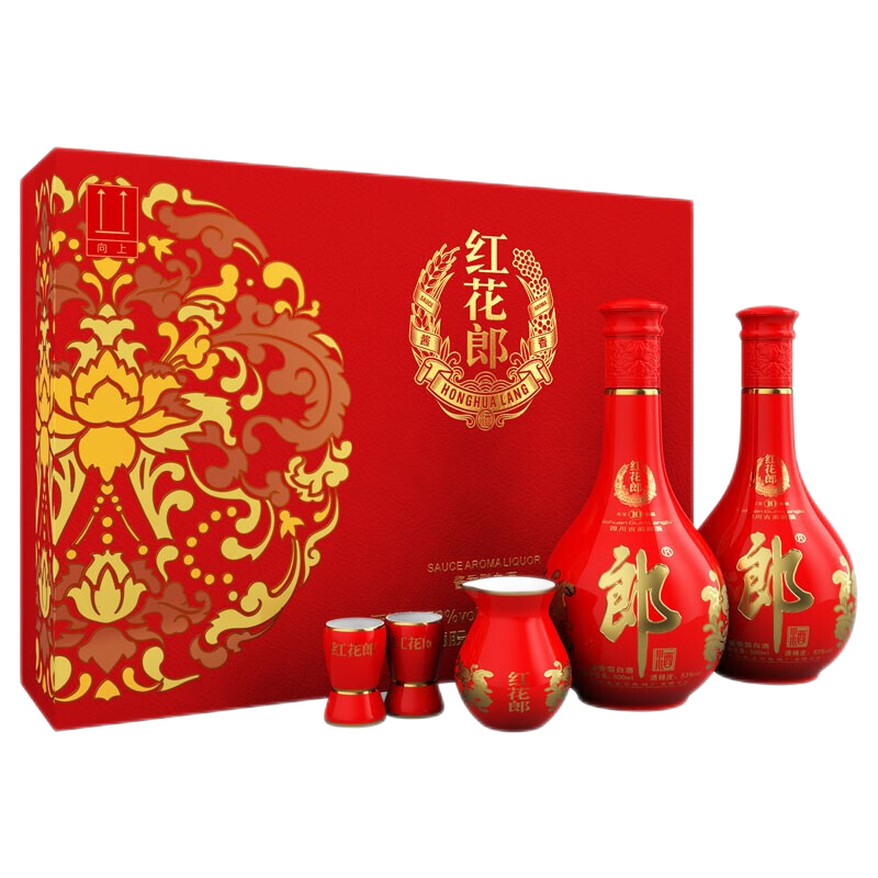 LANGJIU 郎酒 红花郎 陈酿 53度 酱香型白酒 500mL*2瓶 礼盒装 490元 （需用券）