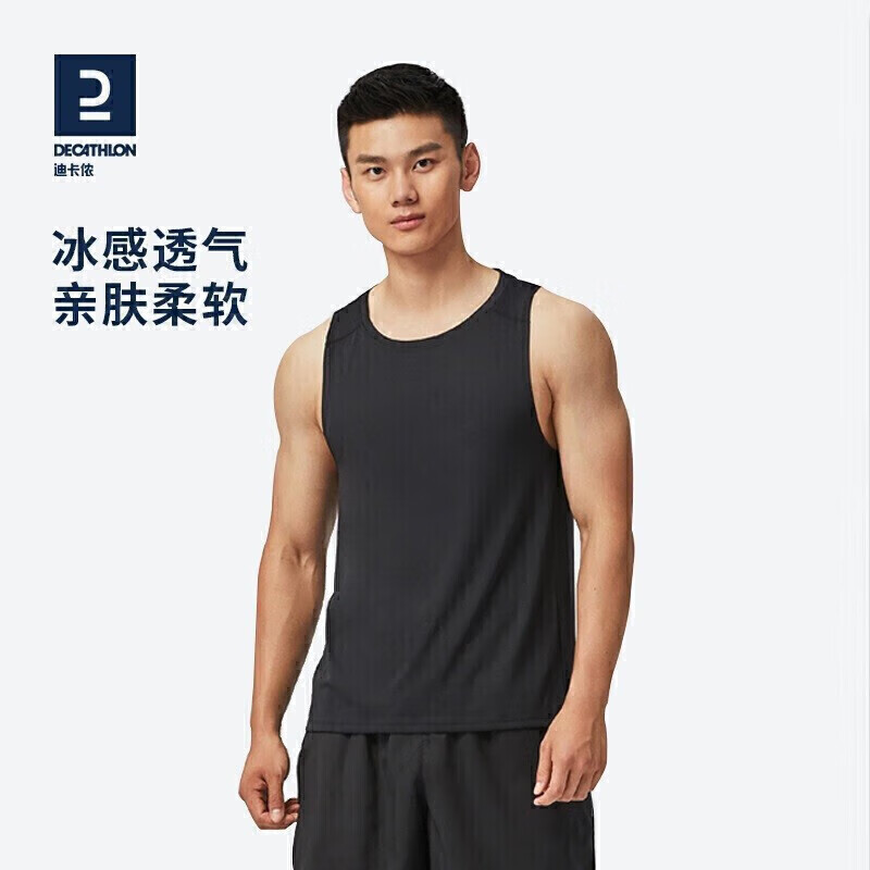 DECATHLON 迪卡侬 运动背心男速干无袖休闲宽松透气轻盈汗衫FIC ME4030140时尚黑M