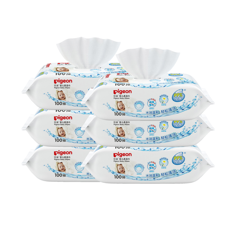PLUS会员：Pigeon 贝亲 婴儿湿纸巾 100片*6包 PL347 18.75元（需买2件，需用券）