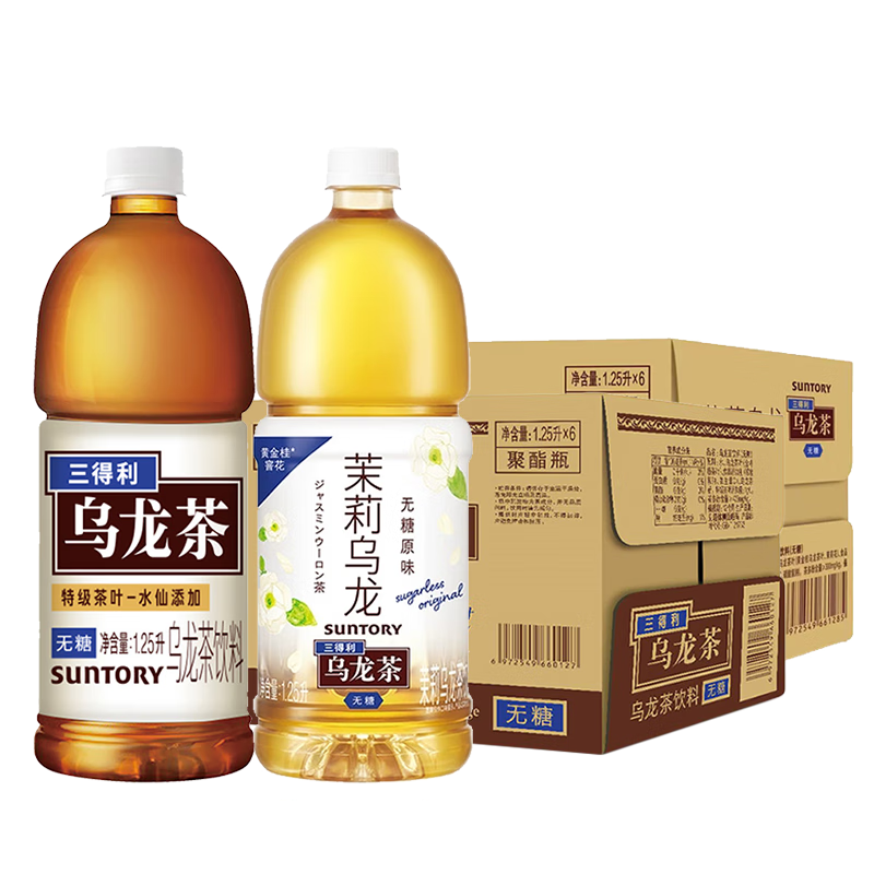 SUNTORY 三得利 无糖0脂 茉莉+无糖乌龙茶 饮料 两种口味组合装 两种口味各6瓶