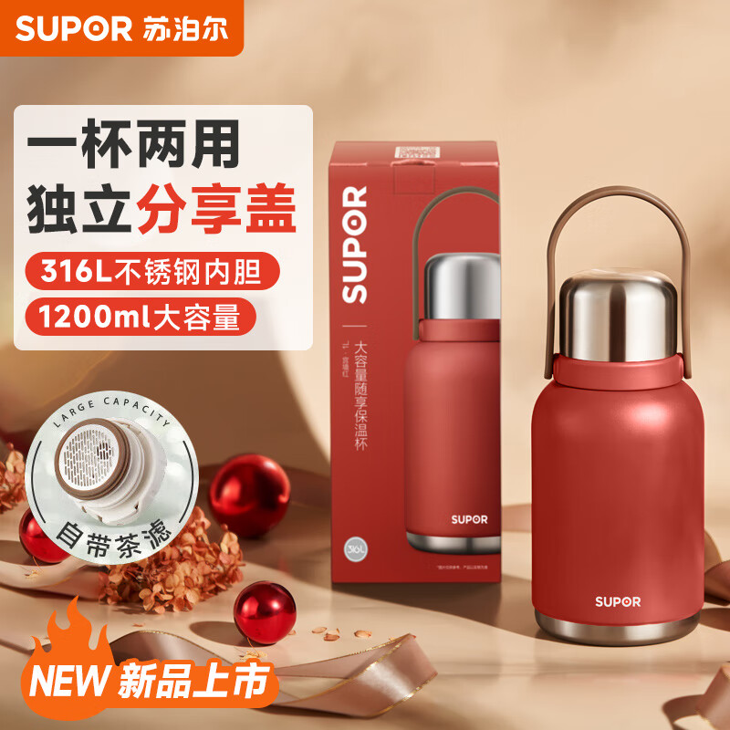 SUPOR 苏泊尔 大容量保温杯1.2L.宫墙红 50.2元（需买2件，需用券）