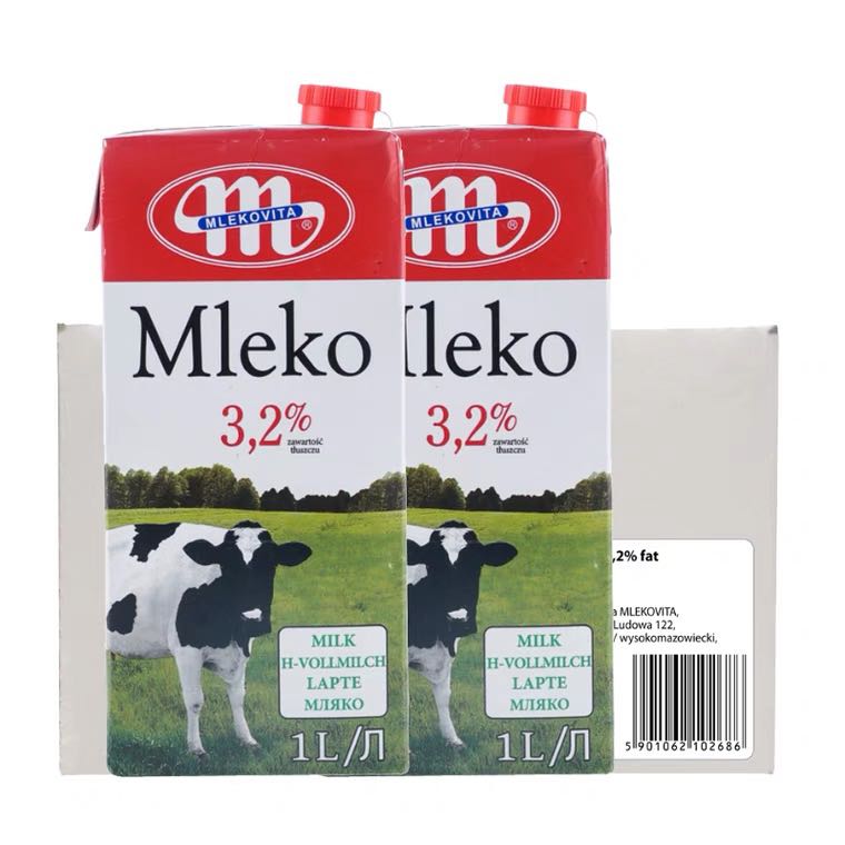 MLEKOVITA 妙可 波兰进口全脂高钙纯牛奶1L*12盒整箱 67.92元（需用券）