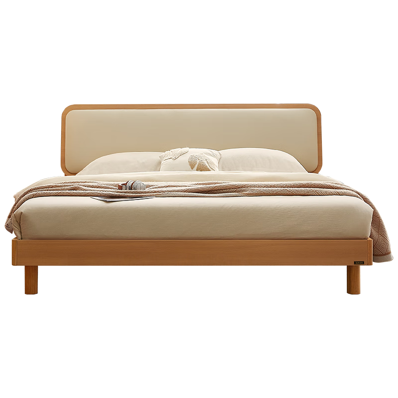 移动端、京东百亿补贴：全友 家居 原木风床头软包靠背双人大床主卧室家