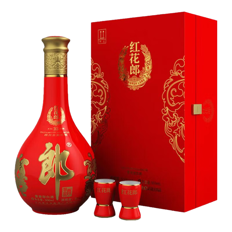 郎酒 红花郎红十五（15）53度 500mL 1瓶 礼盒 +赠普郎200ml 500元（返后470元）