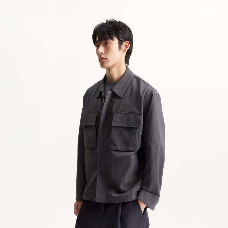 杰克琼斯 【简约有型 | 衬衫领夹克】春秋季略宽松不挑人纯色百搭男士外套