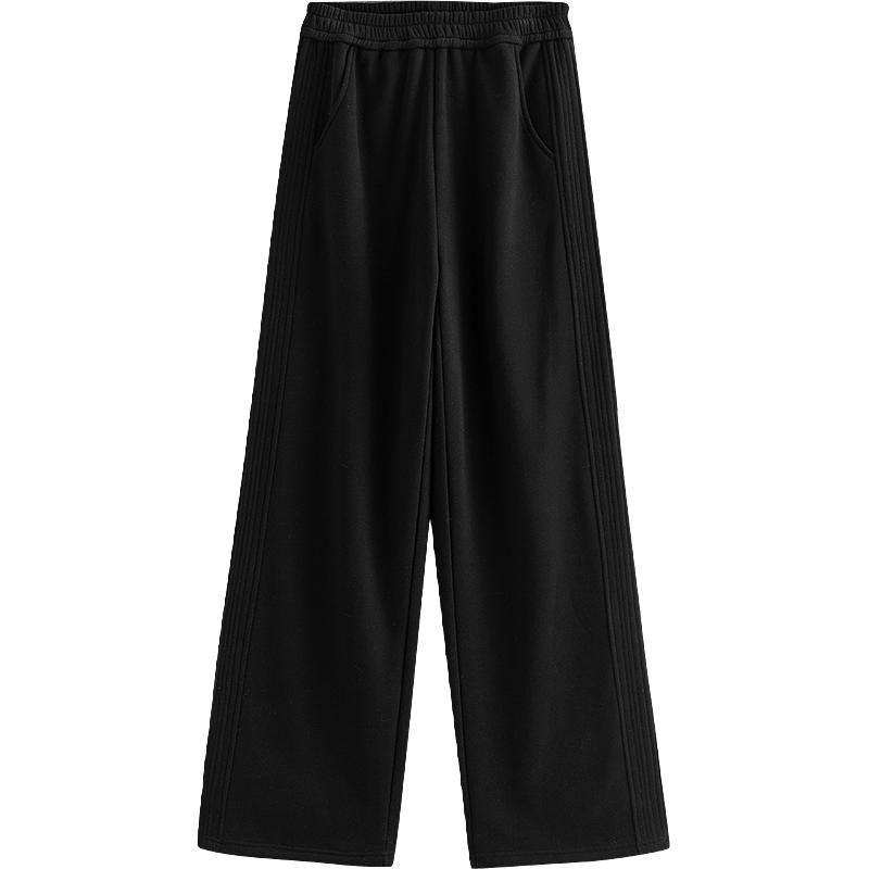 初语 阔腿裤女2025冬季加绒保暖侧缝拼接松紧腰轻运动休闲长裤 黑色 S 158元