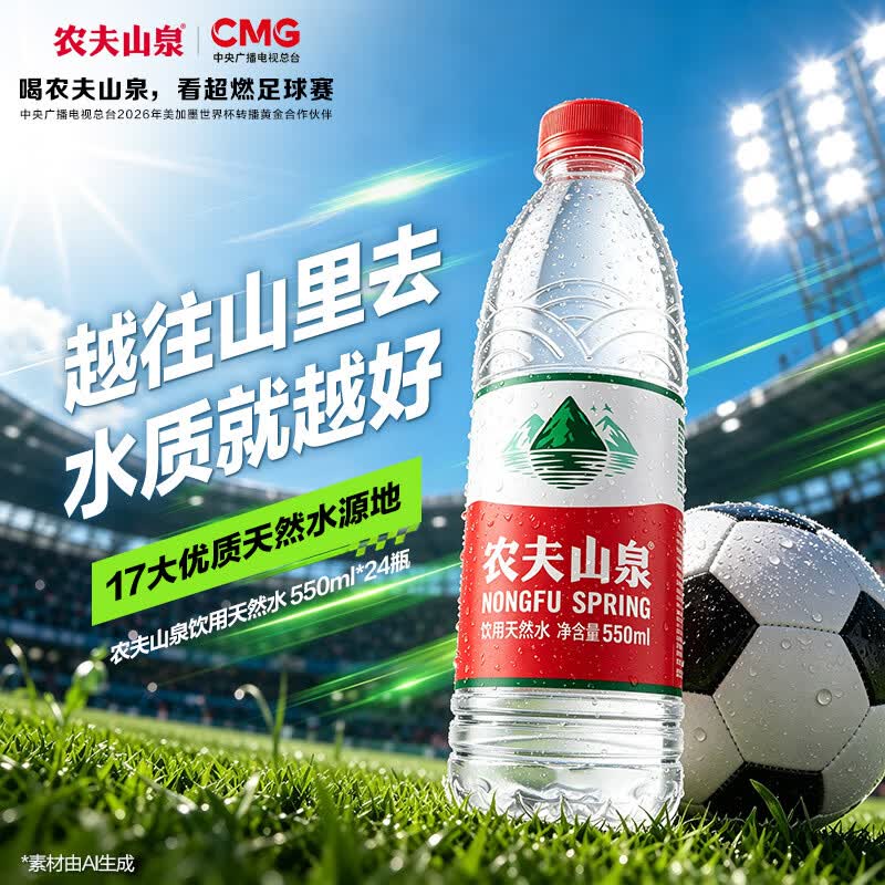农夫山泉 饮用天然水550ml*24瓶 整箱装 塑膜 随机发货 32.9元