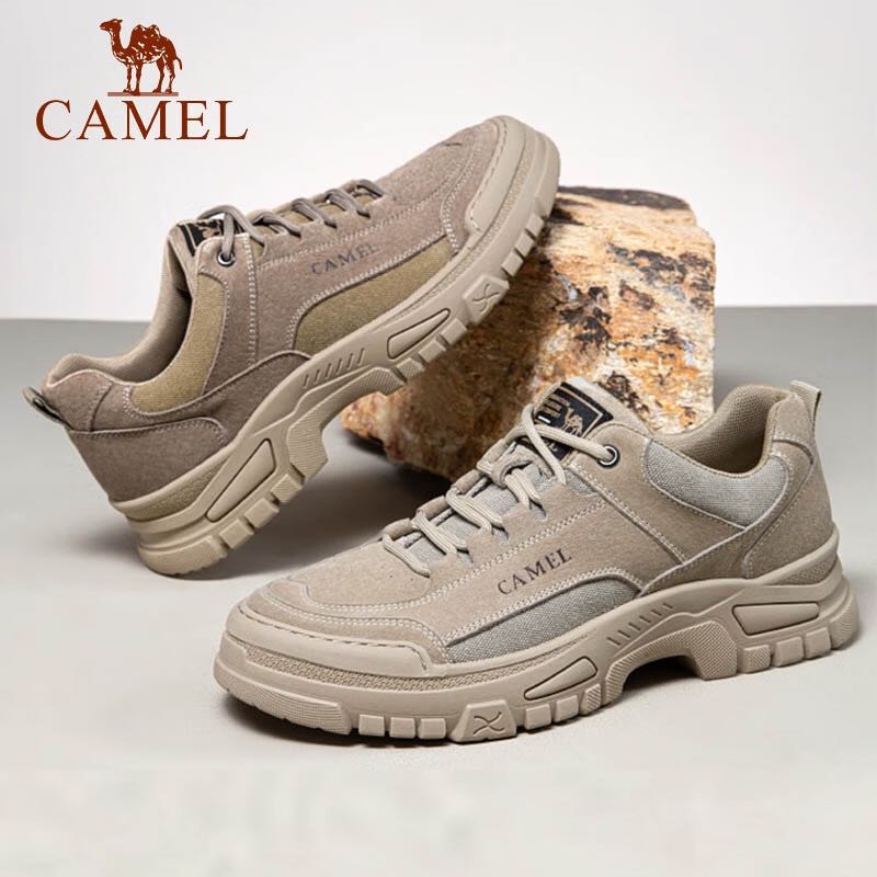 CAMEL 骆驼 登山鞋秋冬季新款男鞋加绒厚底休闲鞋徒步户外工装鞋 GE12237125沙