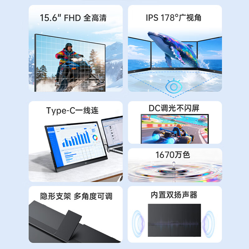 KTC 便携式显示器15.6英寸 显示屏扩展屏赠精选皮套 电脑手机笔记本一线直连 PS4/5Switch副屏 H15F9 268.2元 - 清风线报
