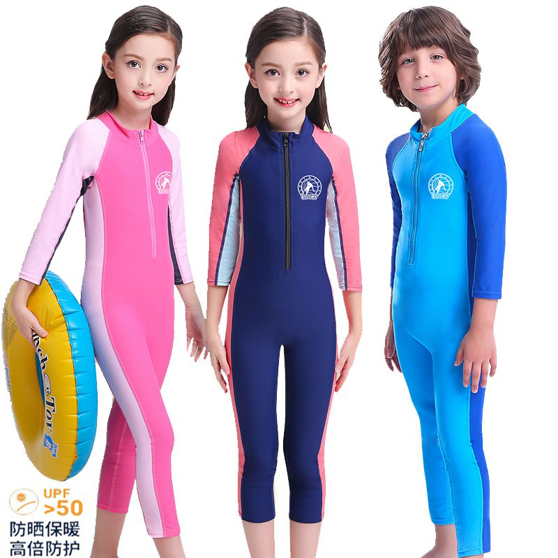 FASIBETTS 儿童连体泳衣女孩3-15岁小学生训练温泉长袖专业保暖中大童游泳衣 3