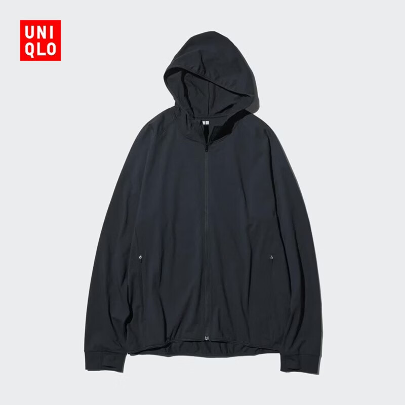 优衣库 男女装DRY-EX速干高弹力防紫外线连帽开衫/防晒服487511 09 黑色 2XL 199