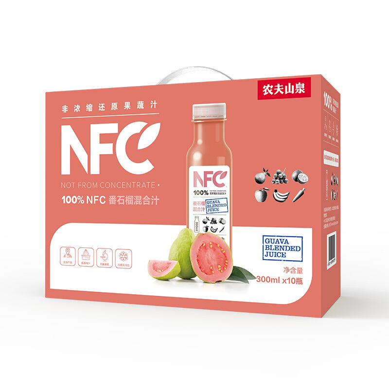 农夫山泉 NFC果汁饮料 100%NFC番石榴混合汁300ml*10瓶 礼盒 36.11元