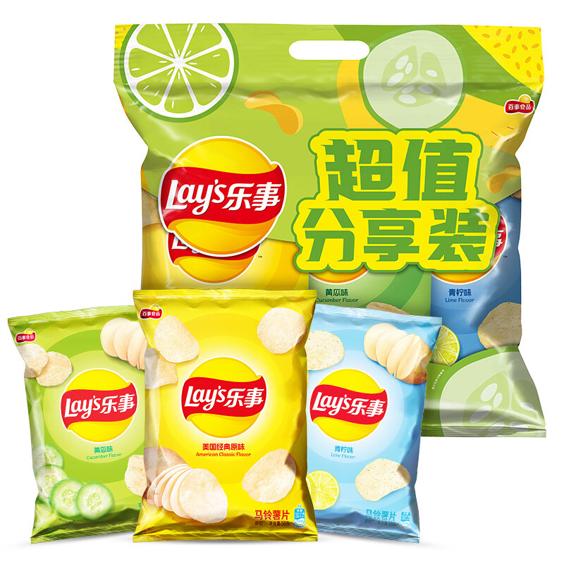 Lay's 乐事 原切马铃薯片分享装 3口味 168g（原味+黄瓜味+青柠味） 8.75元（需